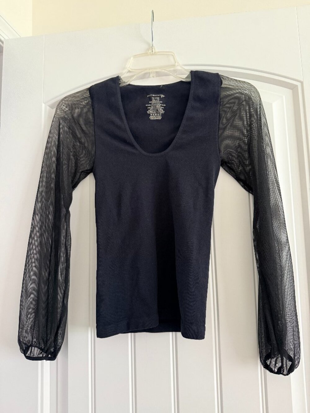NEW Free People Intimately Scrunch Sleeve Top Shirt Black M/L